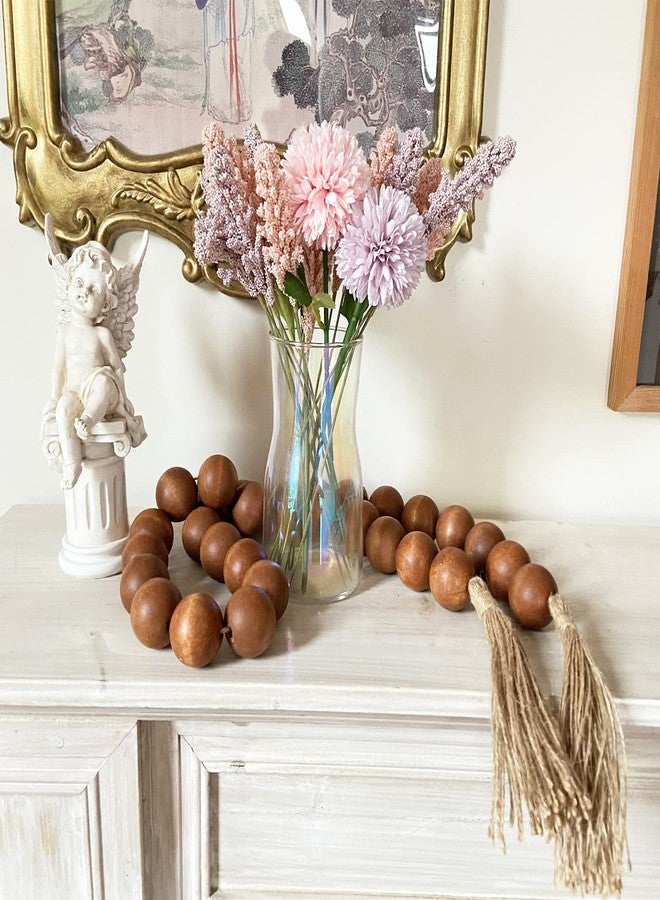 OMISHE 60" Long Extra Large Wood Bead Garland with 1.6" Diameter Wooden Beads and Tassels, Rustic Farmhouse Country Decorative Beads for Home Decor Tiered Tray Decor, Brown - Image 3