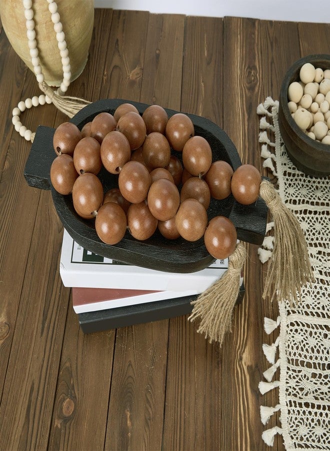 OMISHE 60" Long Extra Large Wood Bead Garland with 1.6" Diameter Wooden Beads and Tassels, Rustic Farmhouse Country Decorative Beads for Home Decor Tiered Tray Decor, Brown - Image 2