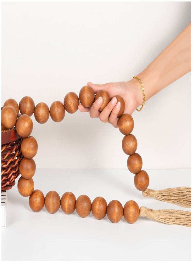 OMISHE 60" Long Extra Large Wood Bead Garland with 1.6" Diameter Wooden Beads and Tassels, Rustic Farmhouse Country Decorative Beads for Home Decor Tiered Tray Decor, Brown - Image 1