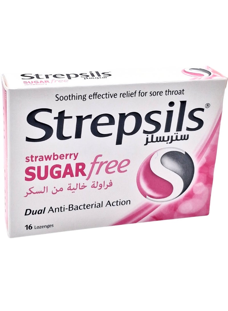 Strepsils Strawberry Sugar-Free 16 Lozenges (Fast Relief for Sore Throat)