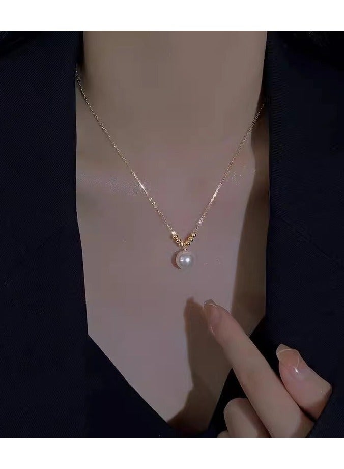 DUNISO Pearl Necklace gold  Choker Necklace gold Choker Chain Pearl Pendant Necklace Simple Necklace Chain Jewelry for Women Teen Girls  - Image 2