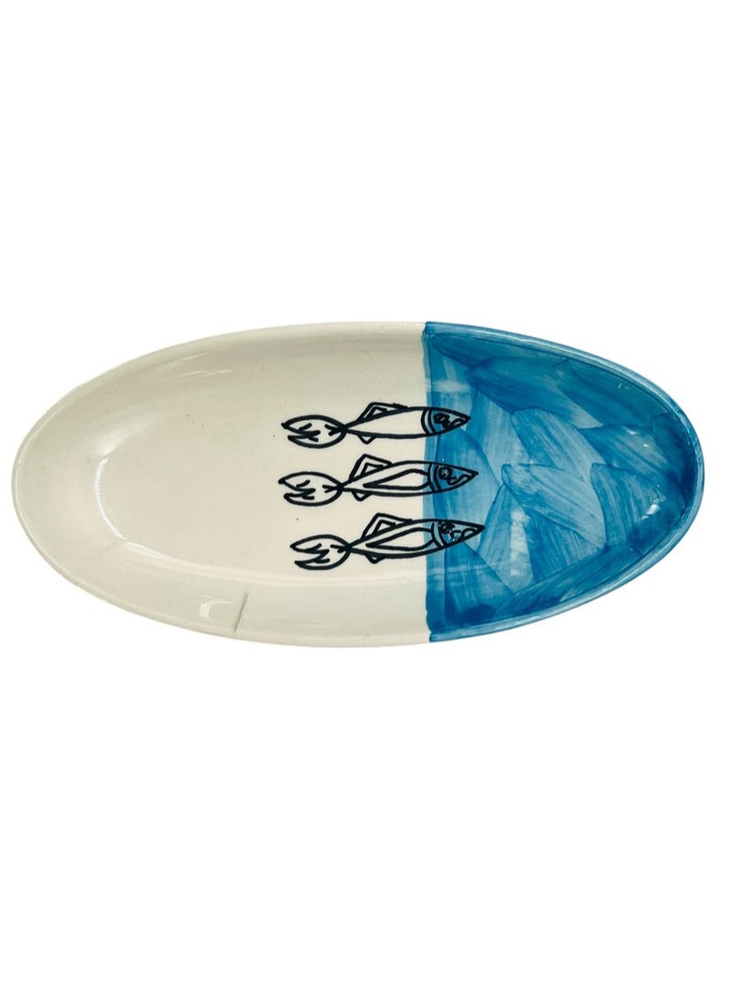 AKDC Oval Ceramic Plate 20cm*9.5cm*2.5cm, Sardine Blue - Image 2