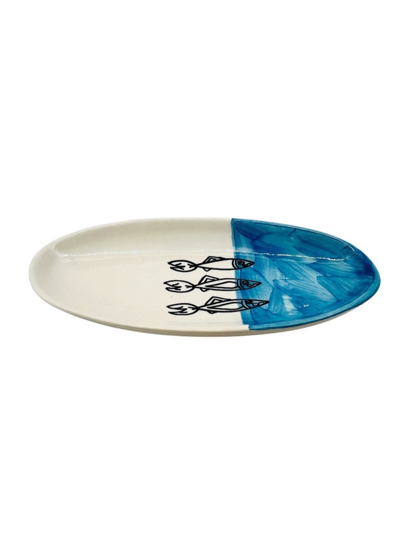 AKDC Oval Ceramic Plate 20cm*9.5cm*2.5cm, Sardine Blue - Image 1