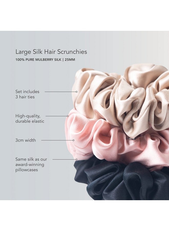 Fishers Finery 25 Momme 100% Pure Mulberry Silk Large Scrunchies, Stylish Hair Ties (Black|Pink|Taupe, 3 Pk) - Image 5