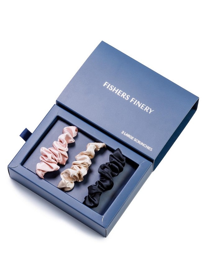 Fishers Finery 25 Momme 100% Pure Mulberry Silk Large Scrunchies, Stylish Hair Ties (Black|Pink|Taupe, 3 Pk) - Image 1