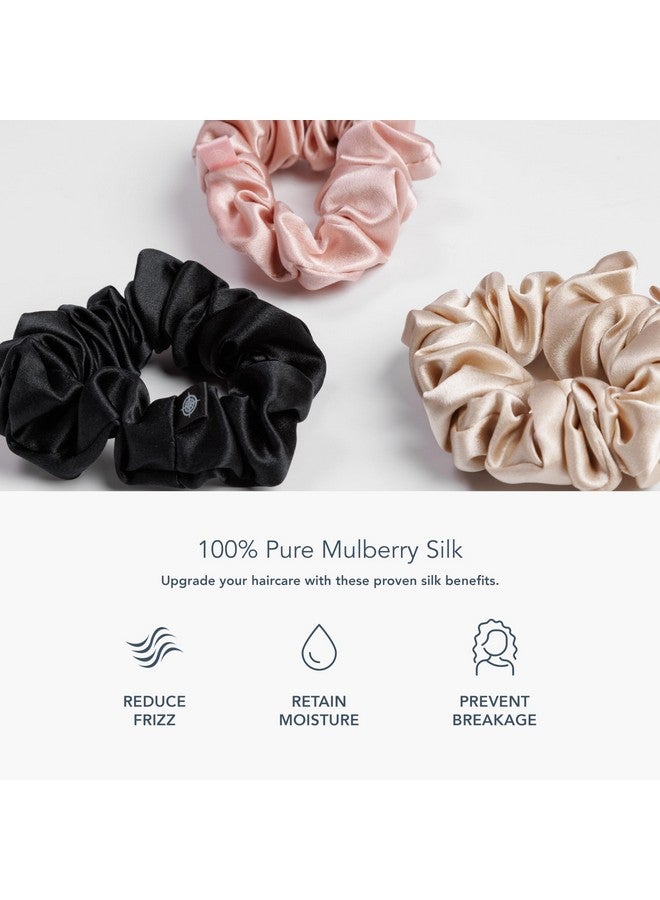 Fishers Finery 25 Momme 100% Pure Mulberry Silk Large Scrunchies, Stylish Hair Ties (Black|Pink|Taupe, 3 Pk) - Image 2
