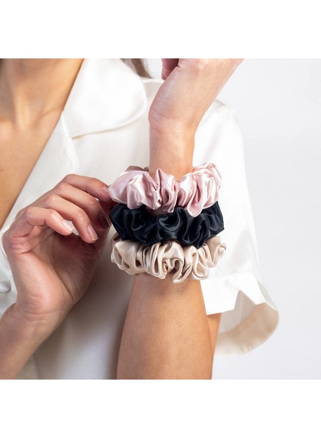 Fishers Finery 25 Momme 100% Pure Mulberry Silk Large Scrunchies, Stylish Hair Ties (Black|Pink|Taupe, 3 Pk) - Image 3