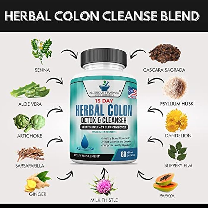 American Standard Supplements Colon Cleanse - 60 Veggie Capsules, 30 Servings – Herbal Blend with Psyllium Husk, Senna Leaves, Aloe Vera, Ginger, Cascara Sagrada & More - Image 3