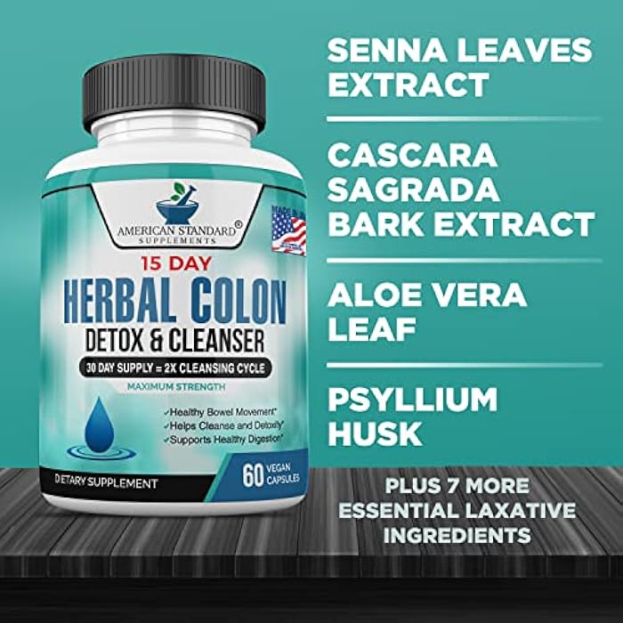 American Standard Supplements Colon Cleanse - 60 Veggie Capsules, 30 Servings – Herbal Blend with Psyllium Husk, Senna Leaves, Aloe Vera, Ginger, Cascara Sagrada & More - Image 4