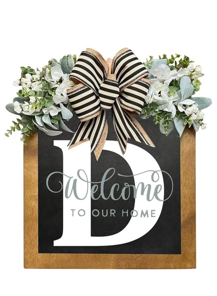 Bluejw Welcome Sign Creative Bowknot Letter Wreath In Front Of The Door Outdoor Decoration Props For The Courtyard 30x35CM - Image 1