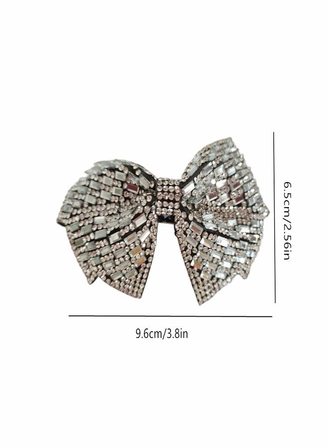 Jilukibo Bling Rhinestone Bow Hair Clip for Ponytail Holder, White Crystal Bowknot Spring Clip French Side Hair Barrettes Hair Pins Accessories for Women - Image 2