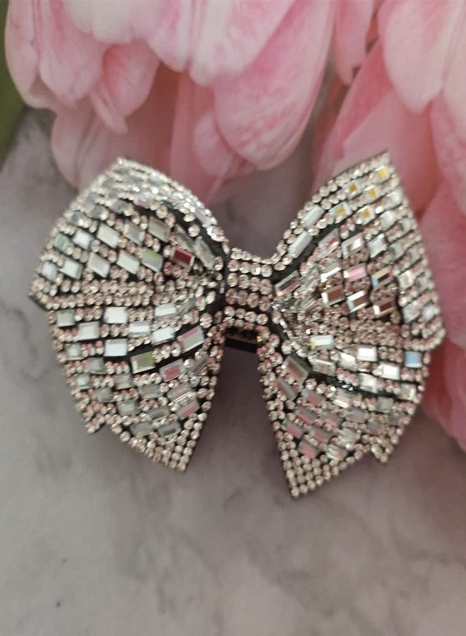 Jilukibo Bling Rhinestone Bow Hair Clip for Ponytail Holder, White Crystal Bowknot Spring Clip French Side Hair Barrettes Hair Pins Accessories for Women - Image 5