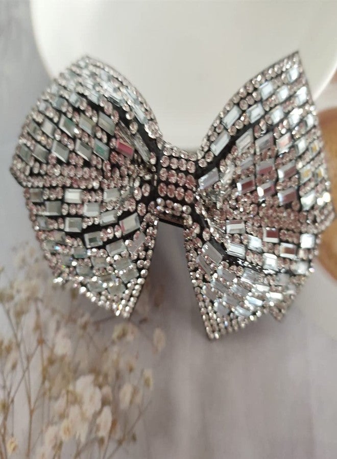 Jilukibo Bling Rhinestone Bow Hair Clip for Ponytail Holder, White Crystal Bowknot Spring Clip French Side Hair Barrettes Hair Pins Accessories for Women - Image 4
