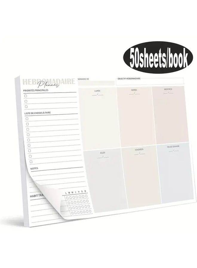 50 Sheets A4 French Weekly Planner Notepad For Office Home Desktop Planning With To Do List