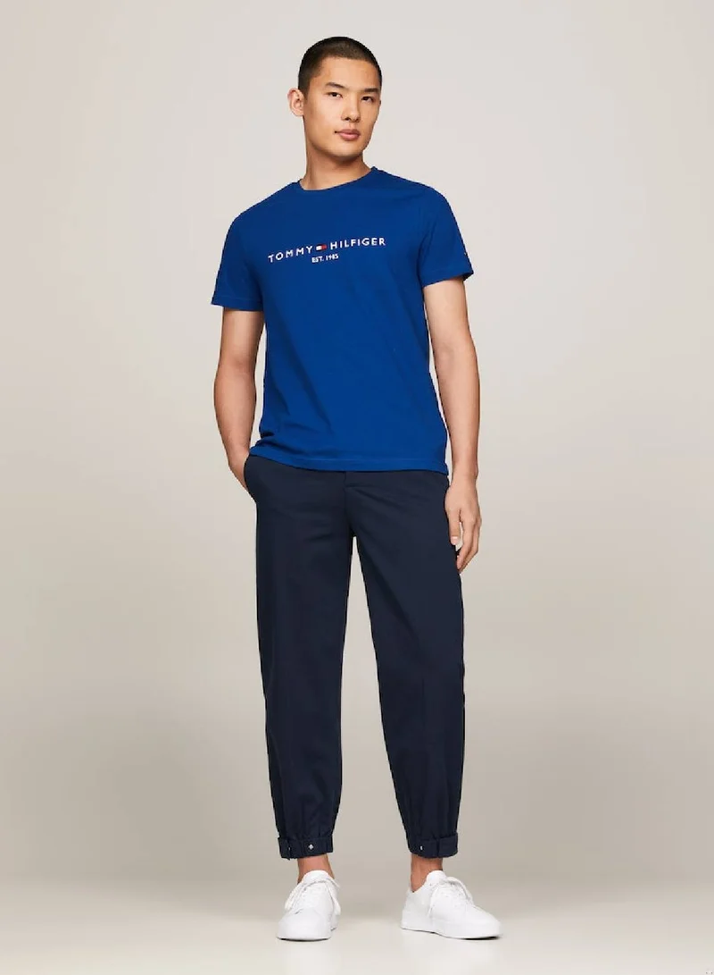TOMMY HILFIGER Men's Logo Embroidery Slim Fit T-Shirt -  Pure cotton, Blue