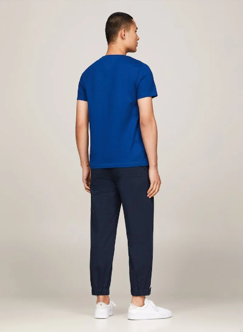 TOMMY HILFIGER Men's Logo Embroidery Slim Fit T-Shirt -  Pure cotton, Blue