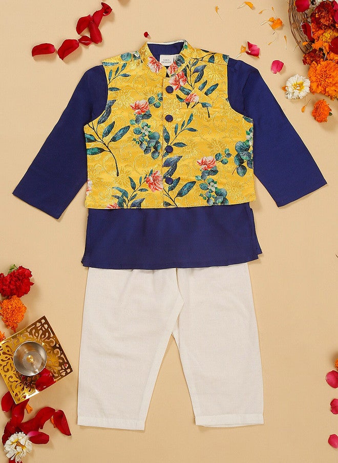 Saka Designs Boys Pure Cotton Kurta Set with Jacket - Image 1