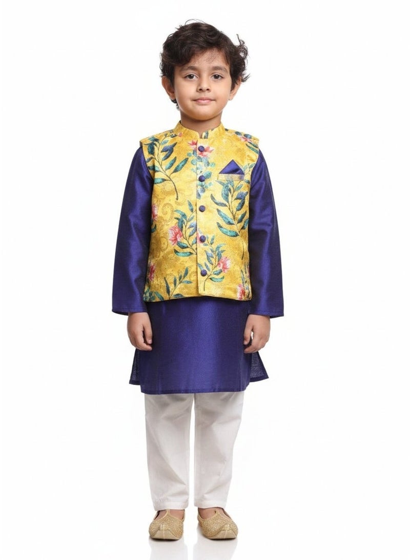 Saka Designs Boys Pure Cotton Kurta Set with Jacket - Image 1