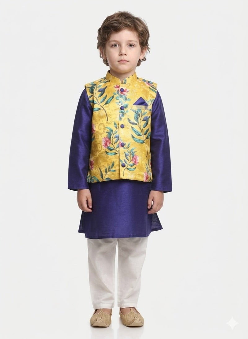Saka Designs Boys Pure Cotton Kurta Set with Jacket - Image 1