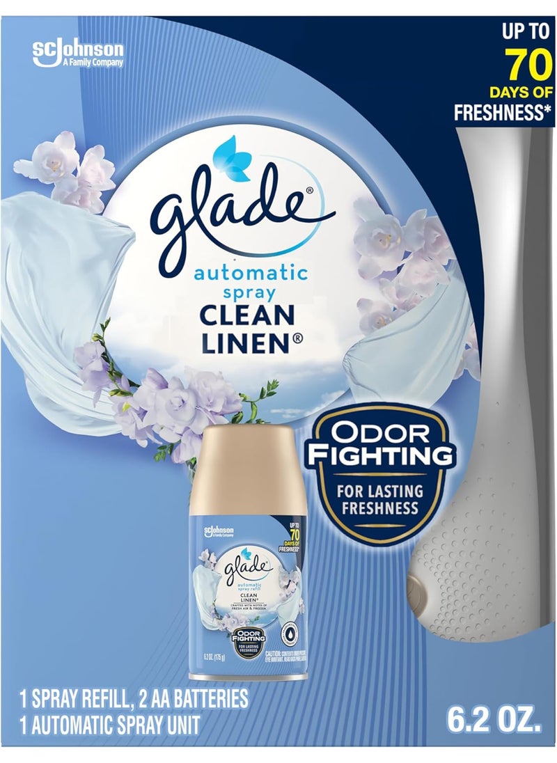 Glade Glade Automatic Spray Refill and Holder Kit Air Freshener for Home and Bathroom Clean Linen 62 Oz  - Image 1