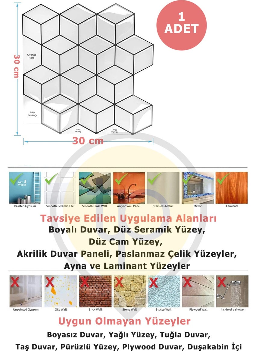 Trendpoint 3D 30×30CM سطح مطبخ مغلف بـ PVC لاصق ذاتي بتصميم هرمي باللون الأبيض  - Image 5