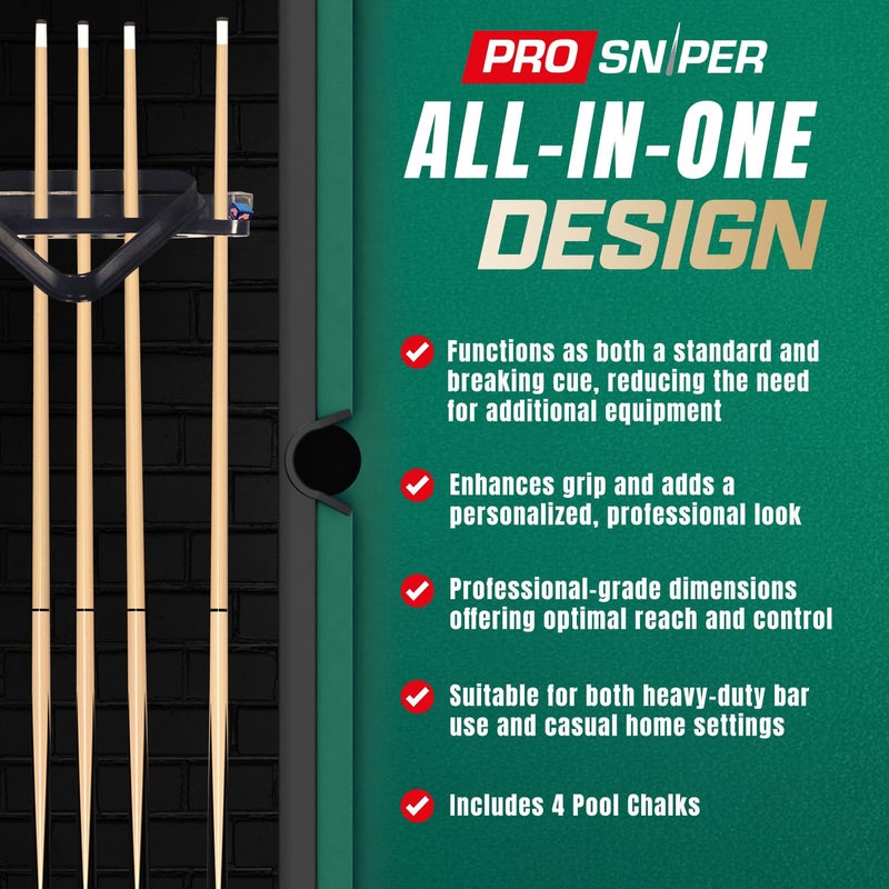 Prosniper Premium Pool Sticks Set of 4 | 58-Inch, 19-Oz Canadian Ashwood Pool Cue with Low-Deflection Shaft & 4 Extra Chalks | Pro-Grade Billiard Cue for Home & Bar Play - Image 5