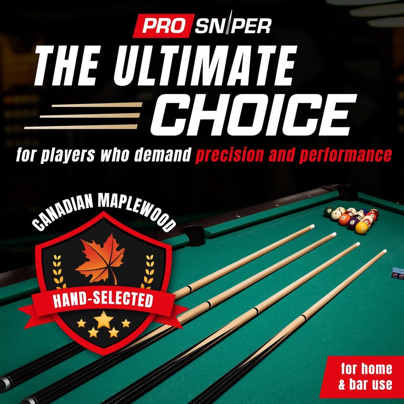 Prosniper Premium Pool Sticks Set of 4 | 58-Inch, 19-Oz Canadian Ashwood Pool Cue with Low-Deflection Shaft & 4 Extra Chalks | Pro-Grade Billiard Cue for Home & Bar Play - Image 2