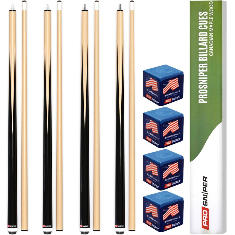 Prosniper Premium Pool Sticks Set of 4 | 58-Inch, 19-Oz Canadian Ashwood Pool Cue with Low-Deflection Shaft & 4 Extra Chalks | Pro-Grade Billiard Cue for Home & Bar Play - Image 1