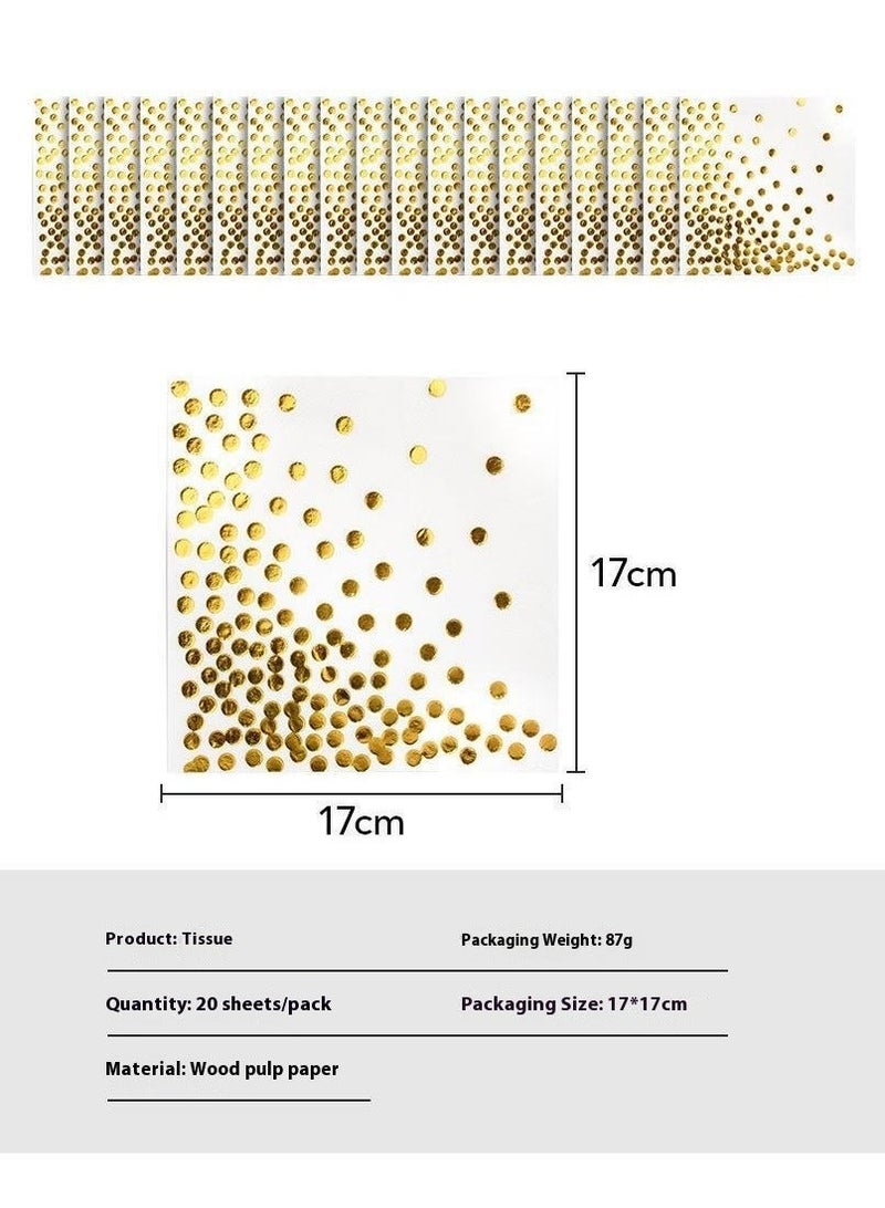 White and Gold Party Disposable Tableware Set for 10 Guests, Gold Paper Plates and Napkins Party Supplies Set Gold Dot Tablecloth - Image 2