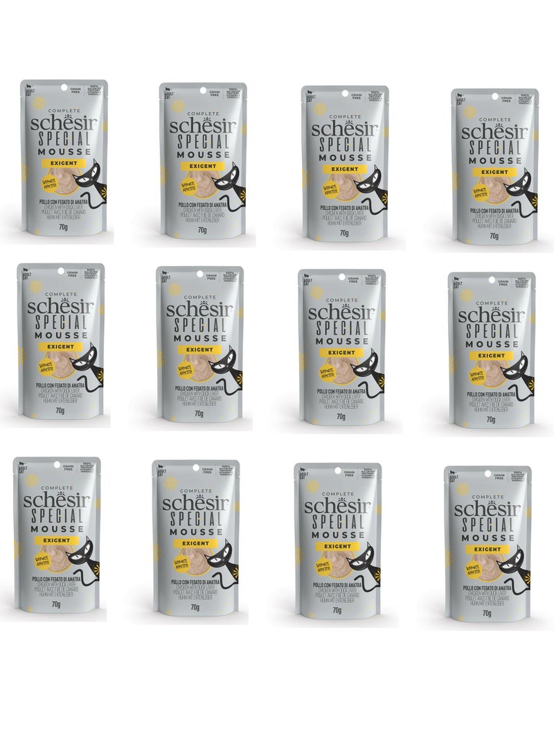 شيسر 12 قطعة طعام رطب للقطط مع موس كبد البط والدجاج في كيس - 70 جرام - Image 1