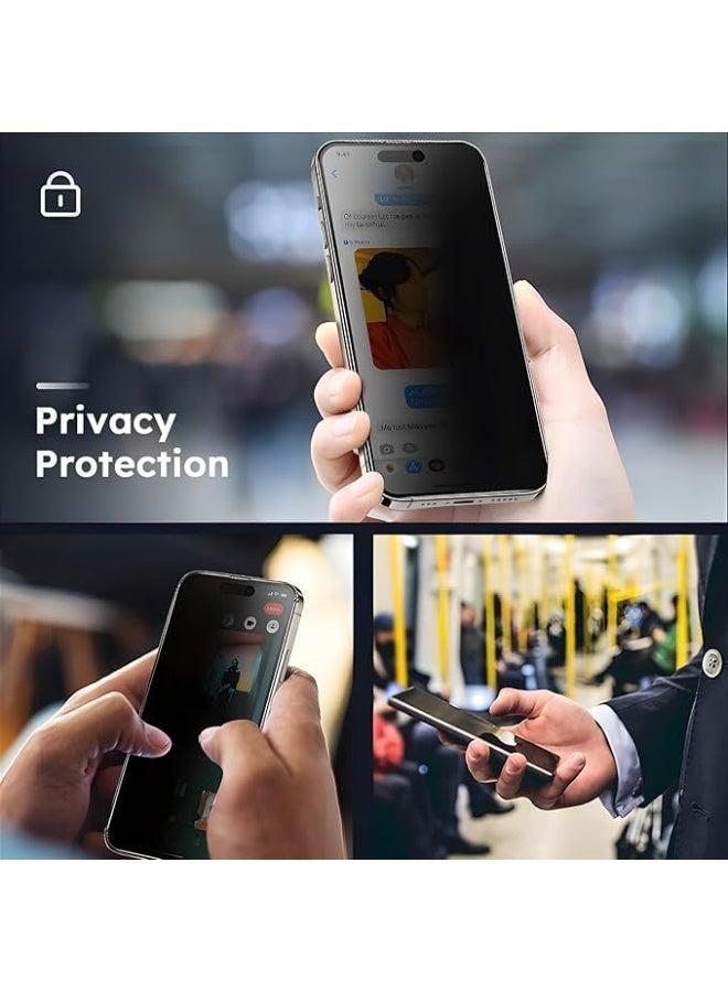 ليون ستور واقي شاشة بتغطية كاملة للخصوصية لموبايل ايفون 15 برو ماكس 6.7 انش زجاج مقوى HD مضاد للتجسس سهل التركيب لبصمات الاصابع قطعتين أسود - Image 3