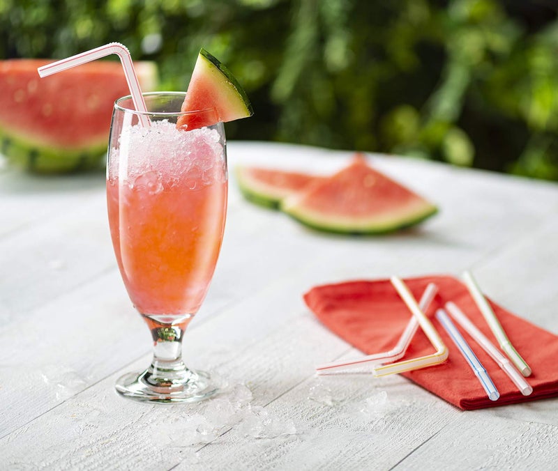 Comfy Package [200 Pack] Flexible Disposable Plastic Drinking Straws - 7.75" High - Assorted Colors Striped - Image 4