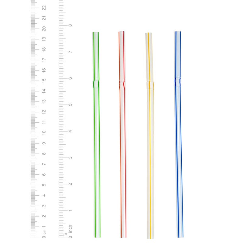 Comfy Package [200 Pack] Flexible Disposable Plastic Drinking Straws - 7.75" High - Assorted Colors Striped - Image 2