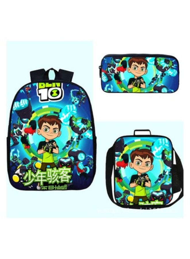general Hot-selling teenager hacke schoolbag ben10 primary and secondary school students backpacks saddle bag pen bag three-piece set new,2- satchel