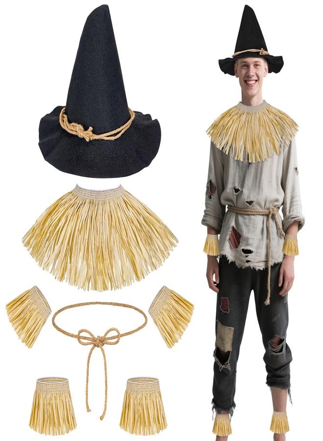 Horolam 7PCS Scarecrow Costume Accessories, Straw Set and Scarecrow Hat for Adult for Cosplay Dress Up - Image 1