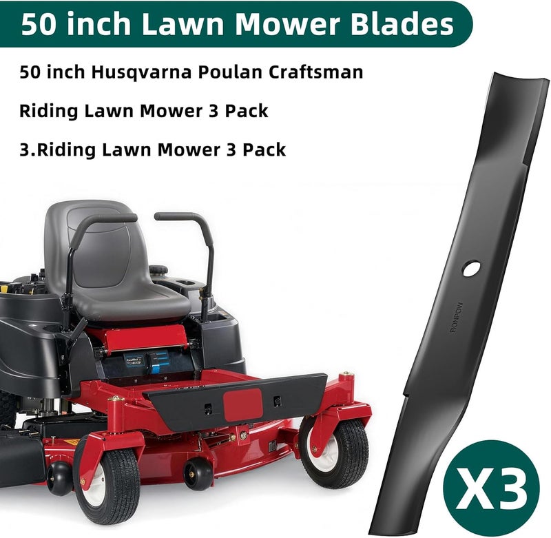 RONPOW 50 Inch Lawn Mower Blade, Compatible with Toro, timecutter SS5000, MX5060, 115-5059-03, 79016P, High Lift Mulching Blade for 50 inch Mowers, Replaces OEM 110-6837-03, 112-9759-03, 3 Pack - Image 5