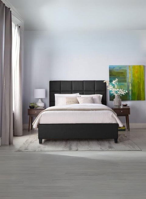 Kingsman Upholstered Bed 200x150 Queen Size Black Color