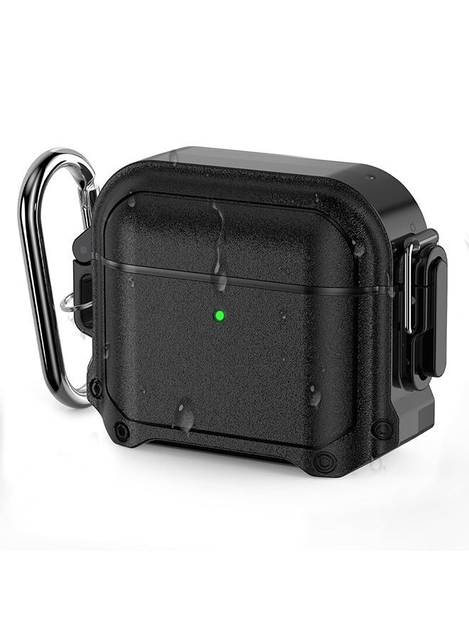 Case for AirPods 3, Waterproof AirPods 3rd Generation Case Cover with Lock, Airpods 3 Case Cover with Carabiner, Airpods 3 Generation Protective Case Gen 3 Shockproof Cover for AirPods 3 2021 (Black) - Image 1