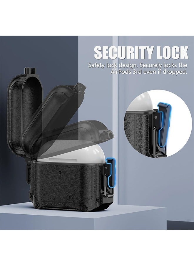 Case for AirPods 3, Waterproof AirPods 3rd Generation Case Cover with Lock, Airpods 3 Case Cover with Carabiner, Airpods 3 Generation Protective Case Gen 3 Shockproof Cover for AirPods 3 2021 (Black) - Image 4