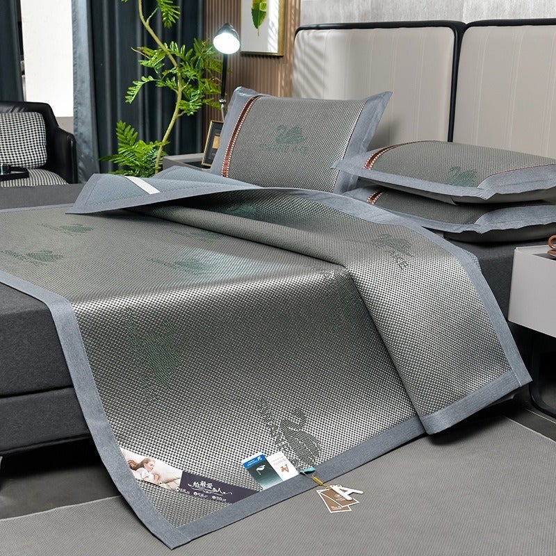 High-End Jacquard Ice Silk Rattan Mat Cooling Bedding Set - Class A Swan Ice Rattan Summer Foldable Air Conditioning Soft Mat
