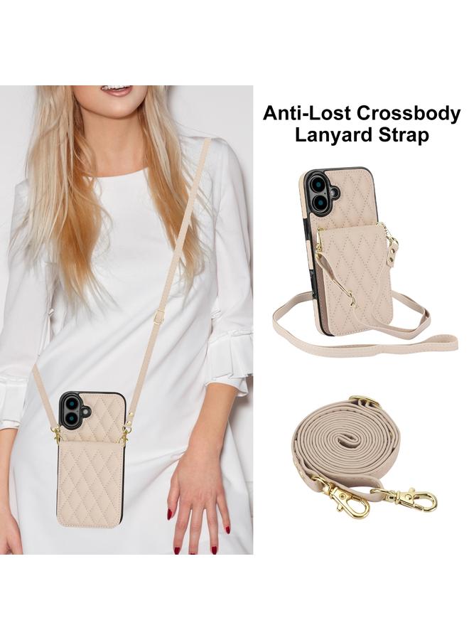 S-TOP Case For iPhone 16 Plus YM015 Crossbody Rhombic Card Bag RFID Phone Case - Image 3