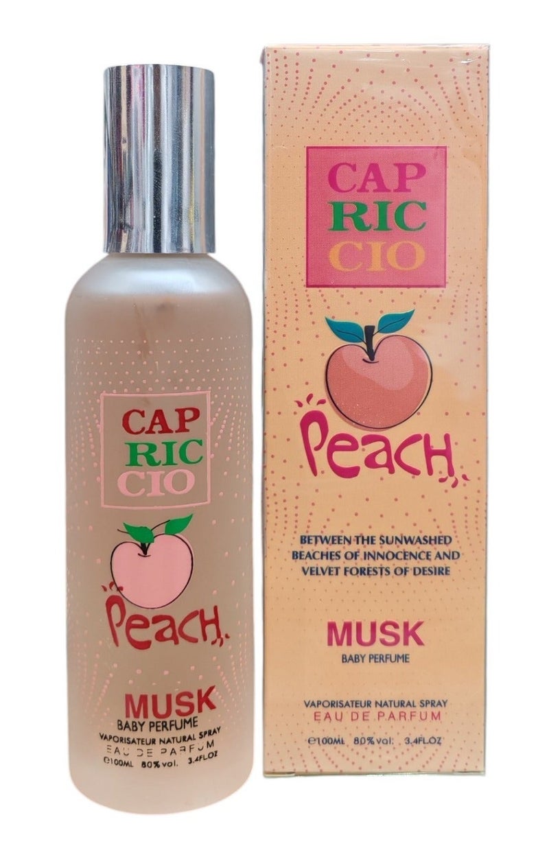 Capriccio Peach Musk Eau De Parfum 100ml – Fruity Peach & Soft Musk Perfume Spray for Women & Men – Long Lasting Fragrance