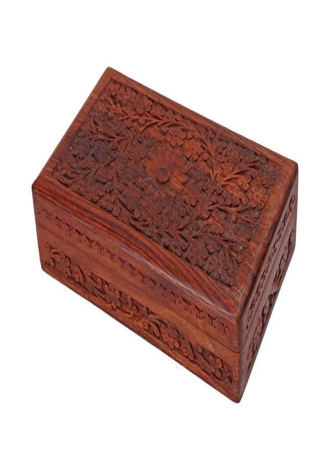 storeindya Deco 89 Antique Finished Wooden Jewellery Box Organiser Multipurpose Handcrafted with Floral Carvings - Image 1