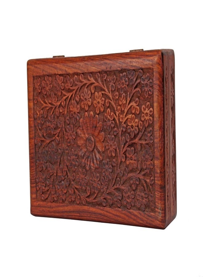 storeindya Deco 89 Antique Finished Wooden Jewellery Box Organiser Multipurpose Handcrafted with Floral Carvings - Image 5