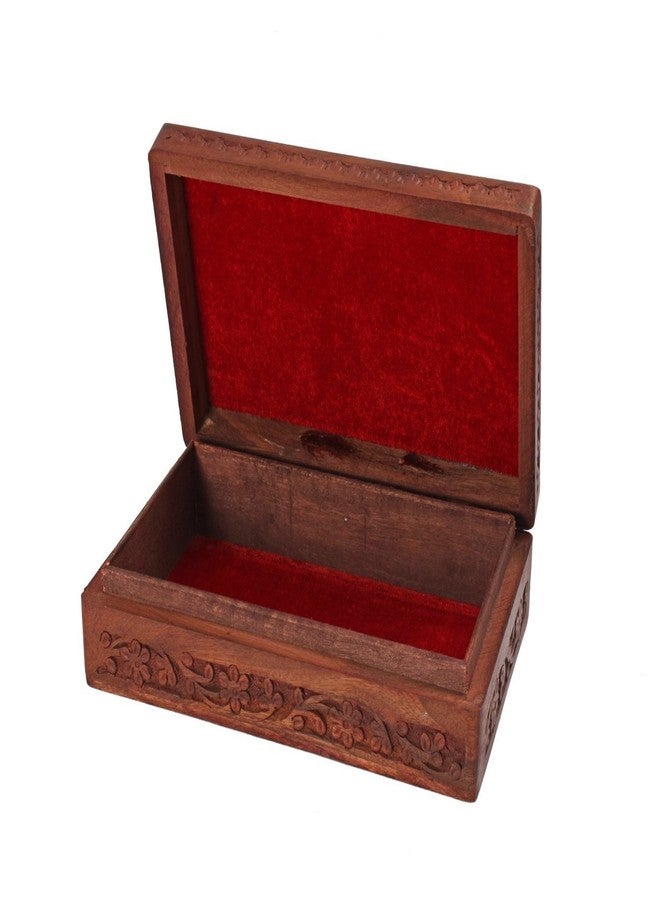 storeindya Deco 89 Antique Finished Wooden Jewellery Box Organiser Multipurpose Handcrafted with Floral Carvings - Image 2