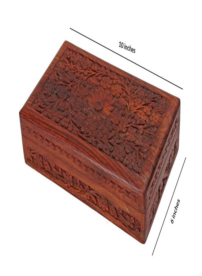 storeindya Deco 89 Antique Finished Wooden Jewellery Box Organiser Multipurpose Handcrafted with Floral Carvings - Image 3