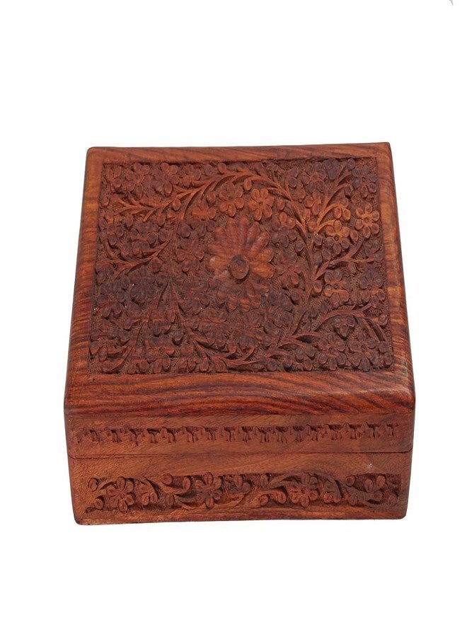 storeindya Deco 89 Antique Finished Wooden Jewellery Box Organiser Multipurpose Handcrafted with Floral Carvings - Image 4
