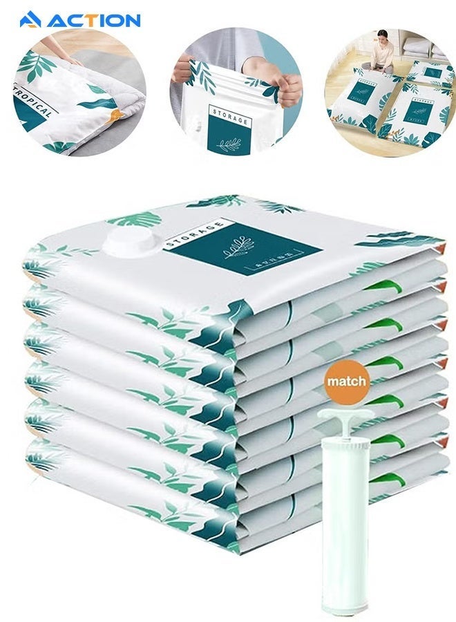 ACTION 6 Pack Vacuum Storage Bags With Hand Pump, 2 Large + 2 Medium + 2 Small Plastic Packaging Bags, Space Saver Vacuum Seal Bags For Clothing, Travel Luggage, Blankets, Comforters - Image 1