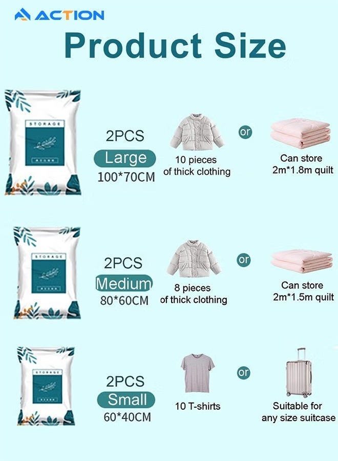 ACTION 6 Pack Vacuum Storage Bags With Hand Pump, 2 Large + 2 Medium + 2 Small Plastic Packaging Bags, Space Saver Vacuum Seal Bags For Clothing, Travel Luggage, Blankets, Comforters - Image 2
