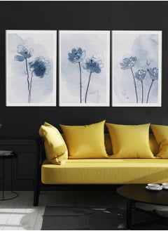 LOWHA Set Of 3 Framed Canvas Wall Arts Stretched Over Wooden Frame, Abstract Flowers Watercolor Paintings, For Home, Living Room, Office Decor  - Image 3